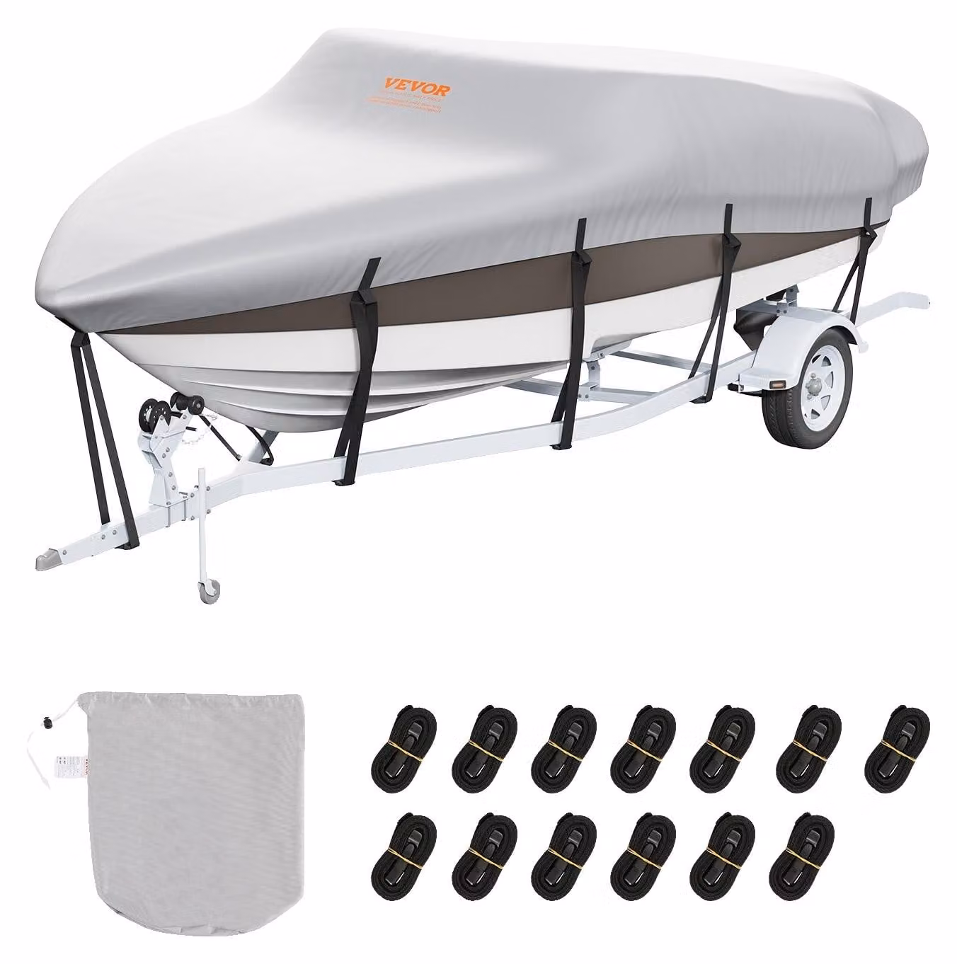 VEVOR copertura per barca telone per barca, 518-579 cm telone per gommone 600D tessuto Oxford copertura telone per barca con sacchetto di stoccaggio 435 x 300 mm, pesca barca copertura telone per barca grigio