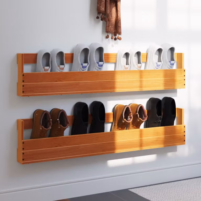 Set di 2 scarpiere da parete vidaXL in legno massello di pino color marrone cera