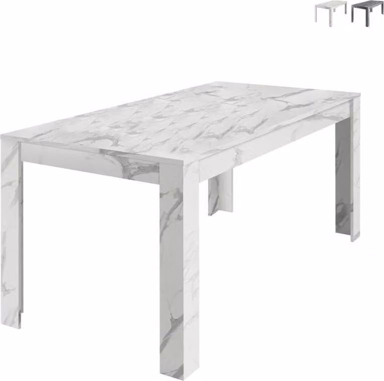 Tavolo da pranzo 180x90 cm in stile moderno effetto marmo Excelsior - Bianco