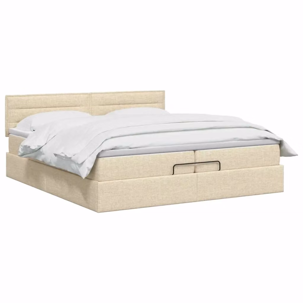 Letto ottomano con contenitore a sollevamento e materasso ibrido vidaXL, colore beige, L/P/H: 200 x 200 x 88 cm – 2
