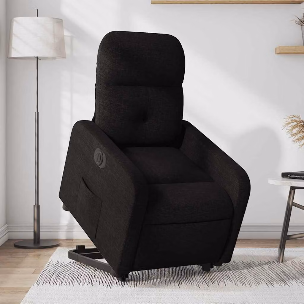 vidaXL Poltrona Alzapersona Reclinabile Elettrica Nera in Tessuto con Supporto per Senior – 1