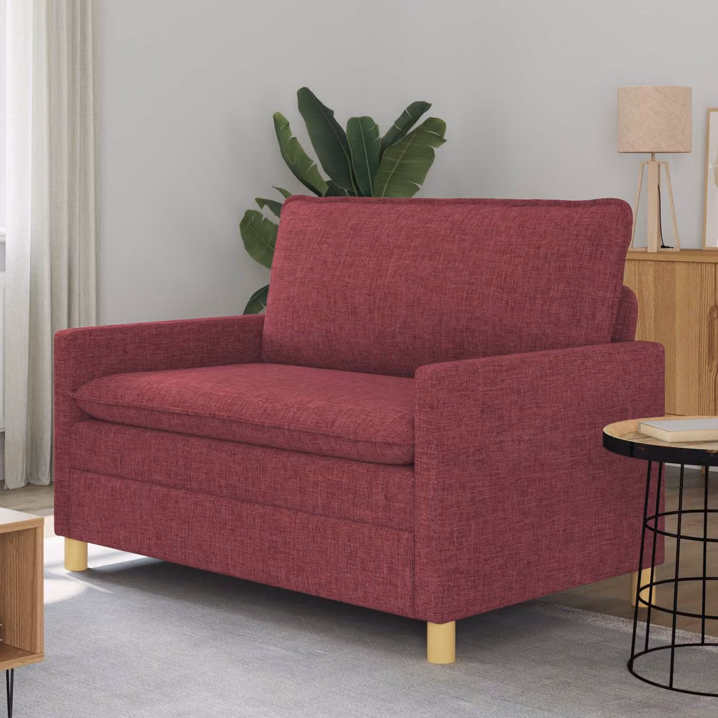 Divano 2 posti vidaXL in tessuto con struttura in metallo, colore rosso, L: 126 cm, P: 81 cm, H: 87,5 cm