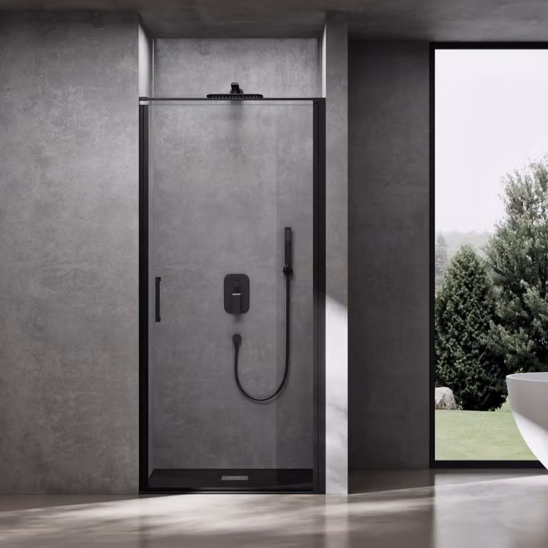 doporro Porta Doccia a Nicchia Battente 75x195 cm Box Doccia in Vetro Temperato 8 mm Trasparente con Profilo Nero Opaco šC Teramo36K