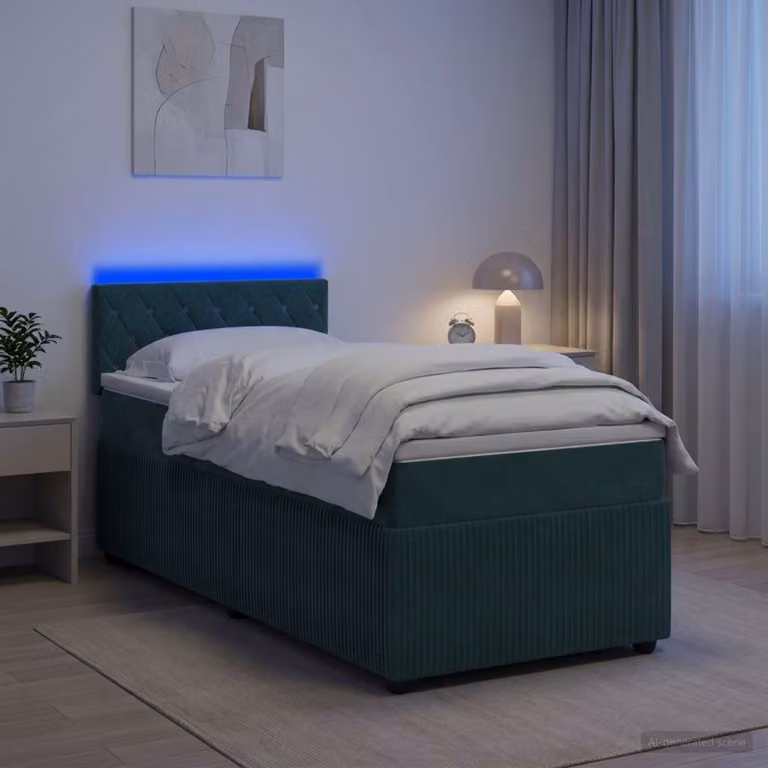 Letto box spring vidaXL con materasso ibrido in velluto verde scuro, L 200 x P 100 cm
