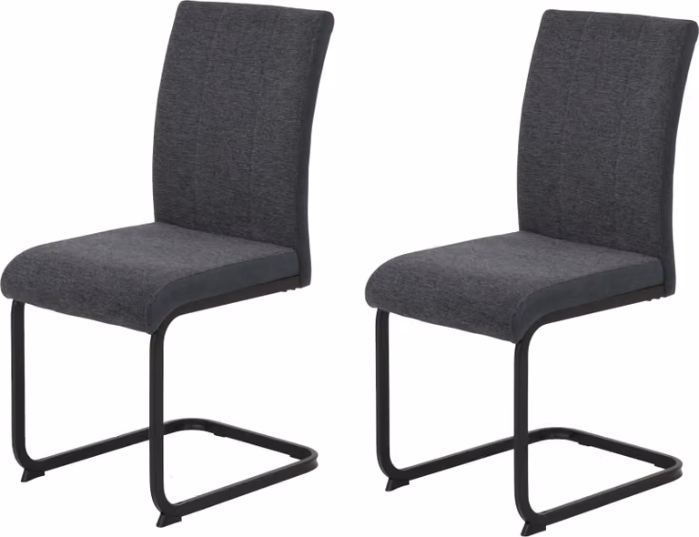 Hela Tische, set di 2 sedie a sbalzo, sedia da pranzo LINN - rivestimento in tessuto antracite - schienale ergonomico - struttura quadrata in metallo -140 kg di portata