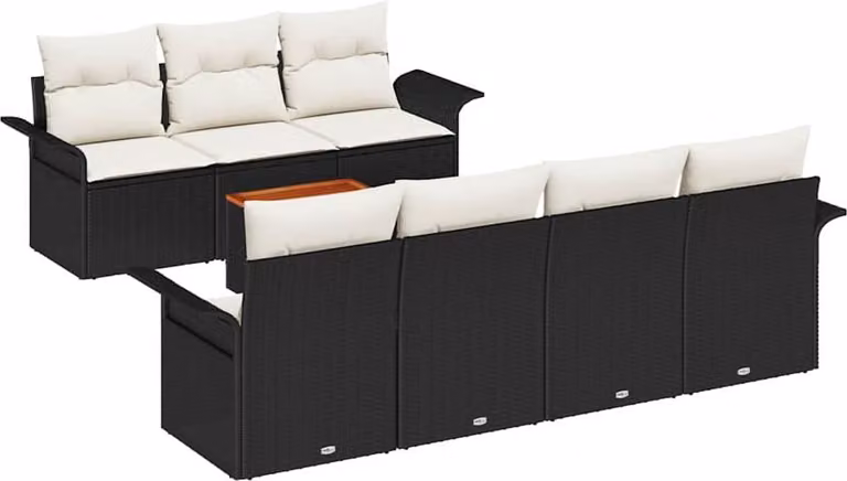 Set Divano da Giardino con cuscino 8 pcs Nero polyrattan