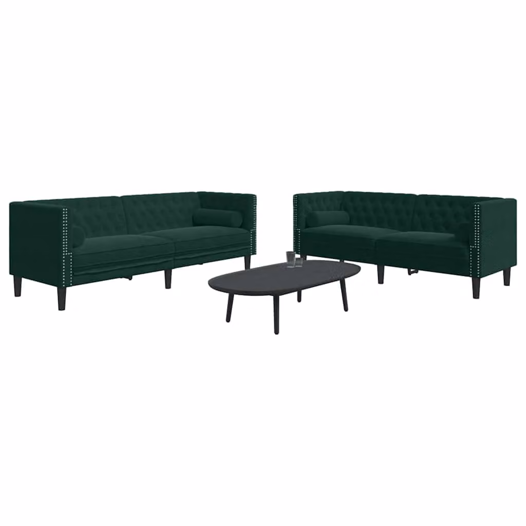 Set di 2 Divani Chesterfield vidaXL in Velluto Verde con Cuscini – 1