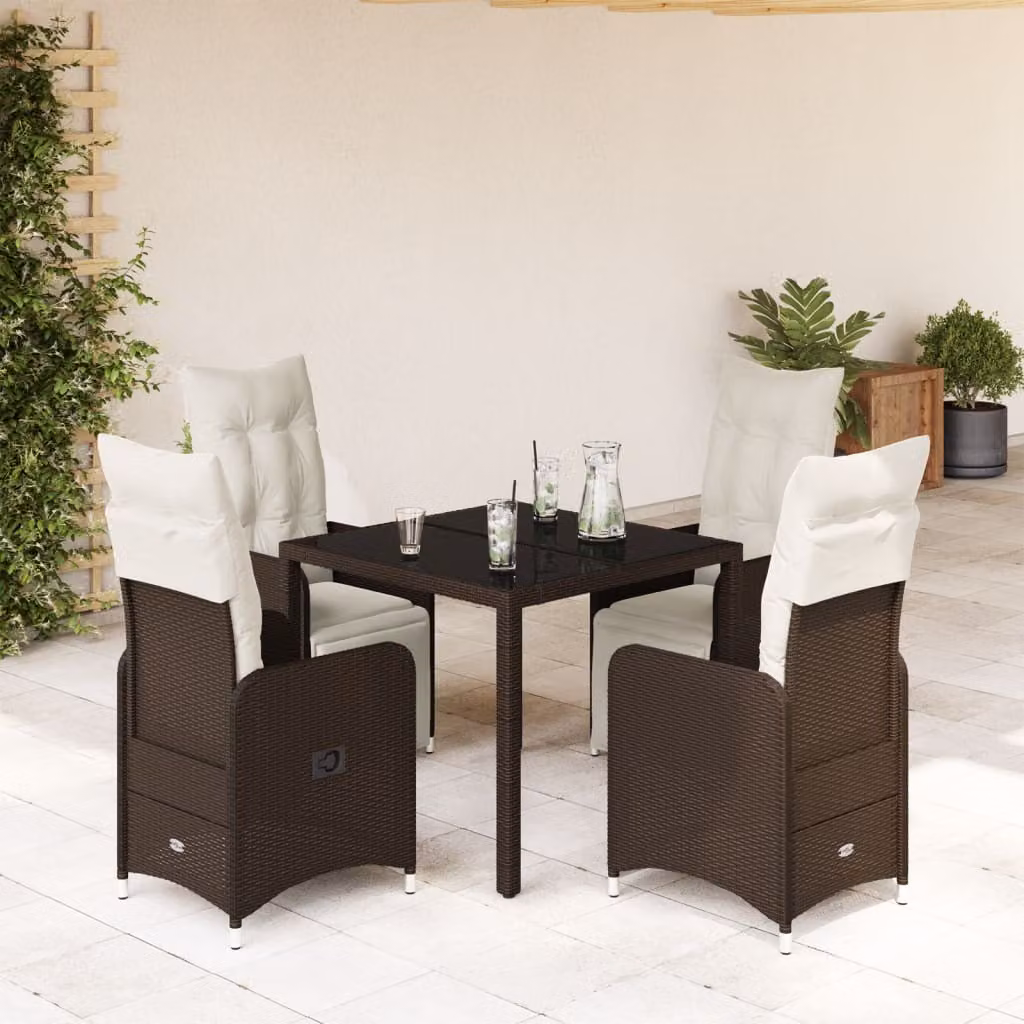 Maison Exclusive - Set Bistrò da Giardino 5 pz con Cuscini in Polyrattan Marrone