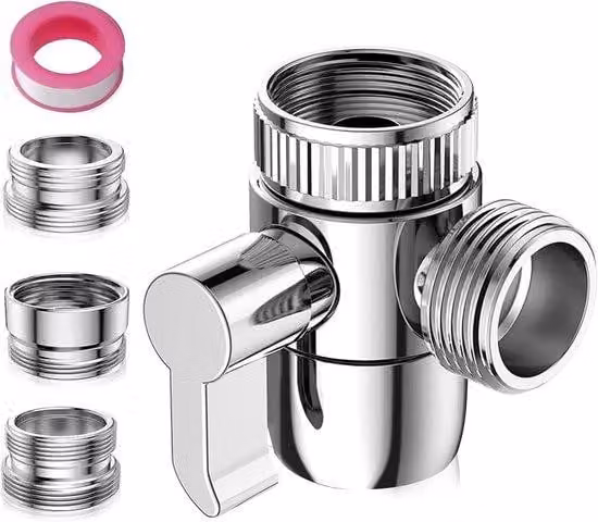 Valvola deviatrice a 3 vie in ottone con adattatore per raccordi M22, M24 e G1/2 per cucina, bagno, doccia e lavabo