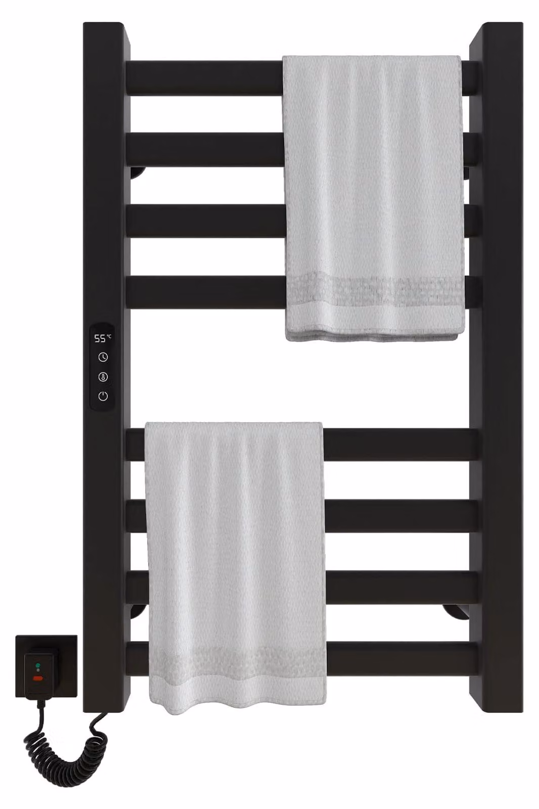Radiatore elettrico da asciugamano, dimensioni 450x700 mm, colore nero - realizzato in lega di alluminio - per bagno