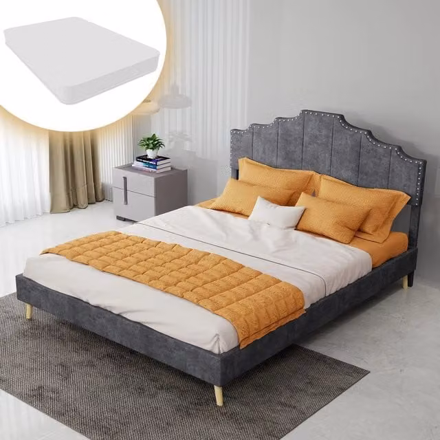 Letto Contenitore Imbottito ¨C MINIMAL ¨C Grigio, 140x200, con materasso