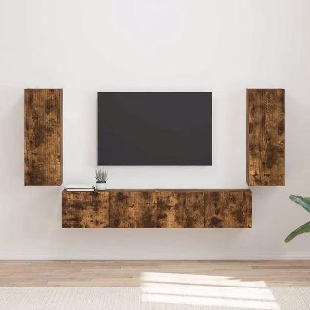 Set di Mobiletto da TV a Parete 4 pz-Credenza per TV sospesa Rovere fum¨¦ 531374