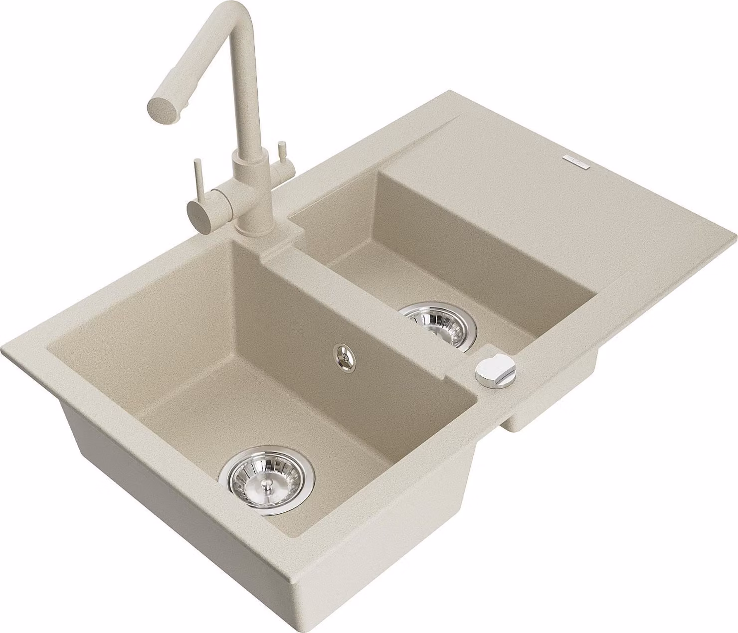 Mexen Gaspar lavello in granito 1,5 vasca con scolapiatti e miscelatore da cucina Duero, beige - 6507-69-671600-69