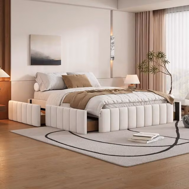 letto imbottito velluto beige 140 x 200 cm
