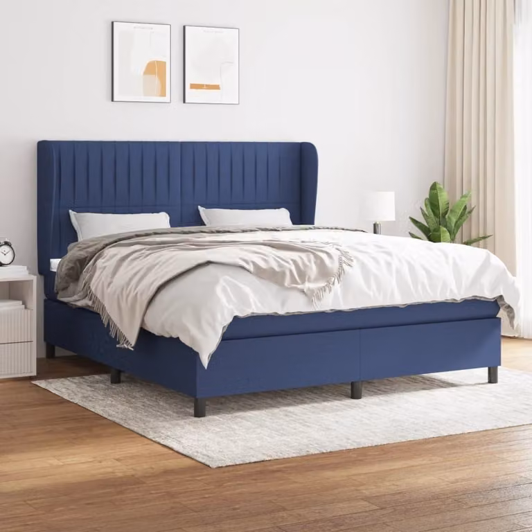 The Living Store Letto a molle con materasso blu 180x200 cm in tessuto