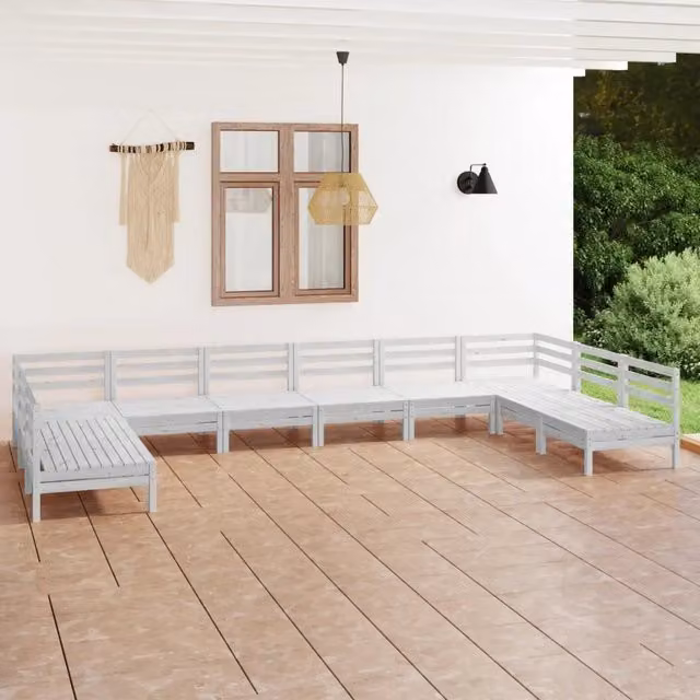 Set Salotto da Giardino 10 pz Bianco in Legno Massello di Pino 3083425