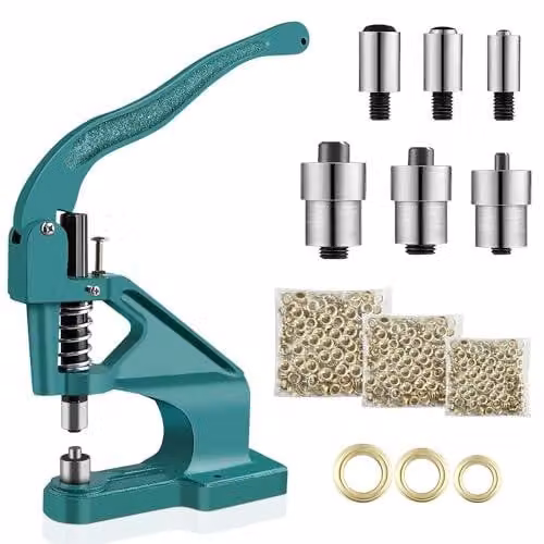 Macchina per occhielli - Set con 3 punzoni e 900 occhielli - 6 mm, 10 mm, 12 mm