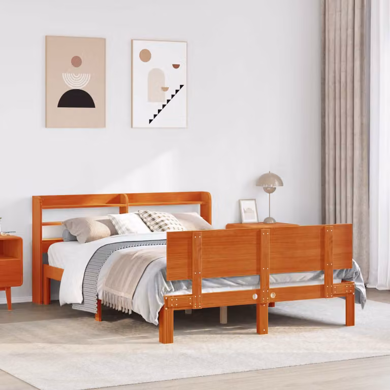 vidaXL Letto in Legno di Pino Massello Marrone Cerato con Scomparti Laterali e Doghe in Legno L/P/H: 160 x 200 x 82 cm