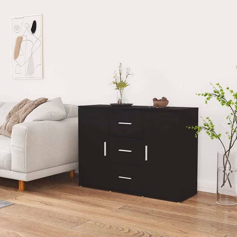 Credenza nera vidaXL in legno multistrato e MDF con design minimalista L 91 cm, P 29,5 cm, H 65 cm