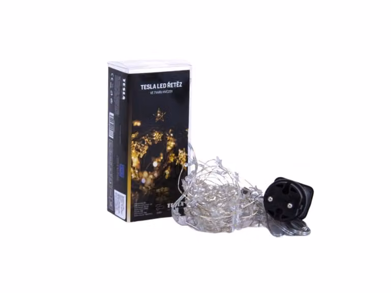 Tesla - catena decorativa nano Star 1,5cm, 50LED, 2700K, 5m + 3m di cavo, 230V, timer, IP44