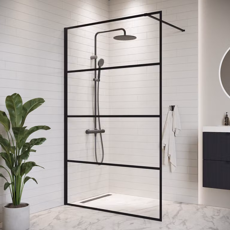 Badplaats Parete Doccia Essos 120 x 200 cm – Nero – Doccia Walk-In 8 mm Vetro di Sicurezza