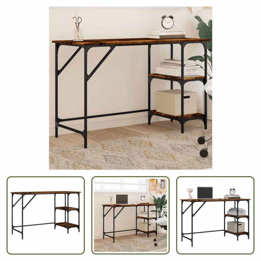 The Living Store Scrivania rovere fumé 120x50x75 cm metallo materiale legno