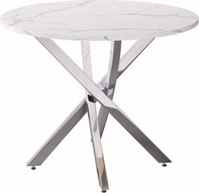 Tavolo da pranzo rotondo 80x80x75 cm con piano in effetto marmo e gambe argentate in metallo