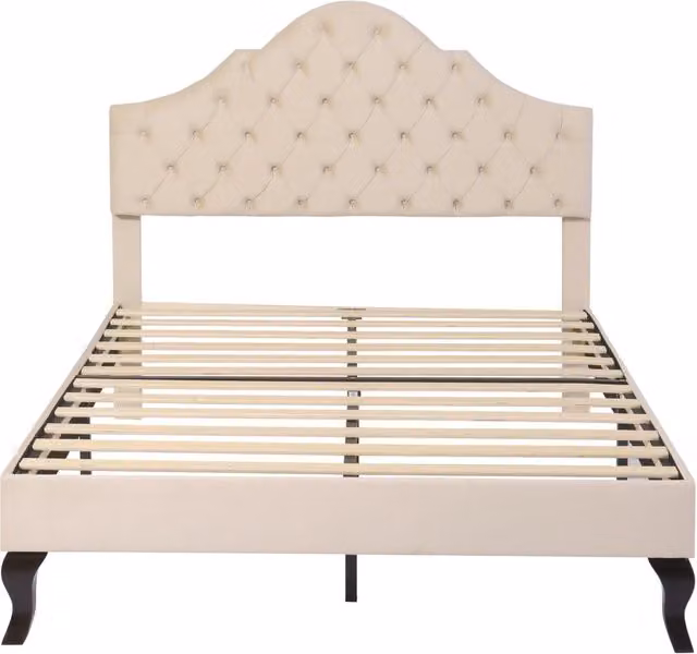 Letto imbottito beige 140x190 cm con sommier a doghe in legno e testiera regolabile in altezza