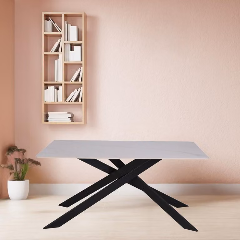 Tavolo rettangolare Star piano Vetroceramica effetto marmo bianco lucido