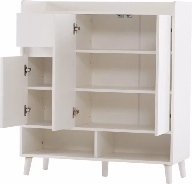 Mobiletto bianco con ripiani regolabili, gambe in legno massiccio, 99x90x35 cm