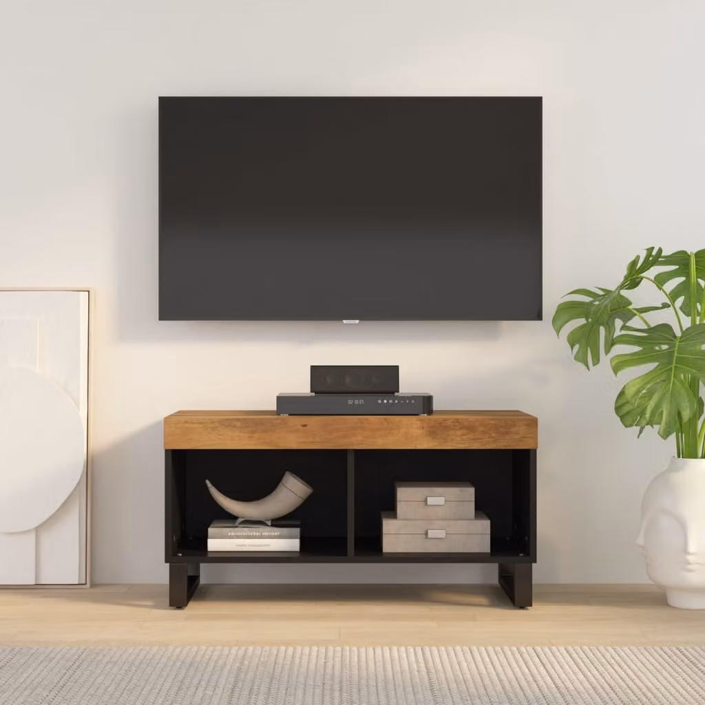 vidaXL Mobile Porta TV in Legno di Mango e Metallo, Marrone, L 85 cm x P 33 cm x H 43,5 cm
