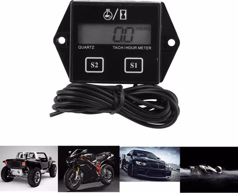 Tiny Tachimetro digitale contaore Tachimetro per motore marino Spark Mower Nero