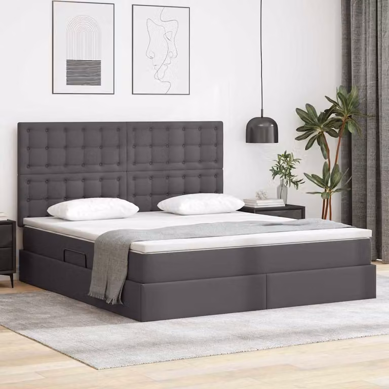 Letto con contenitore e illuminazione LED vidaXL in pelle sintetica grigia L: 160 cm, P: 200 cm, H: 128 cm