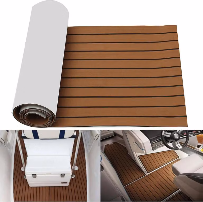 Ponte barca in look teak - Decking in schiuma EVA - Autoadesivo - 240x60 cm - Spessore 6 mm - Marrone