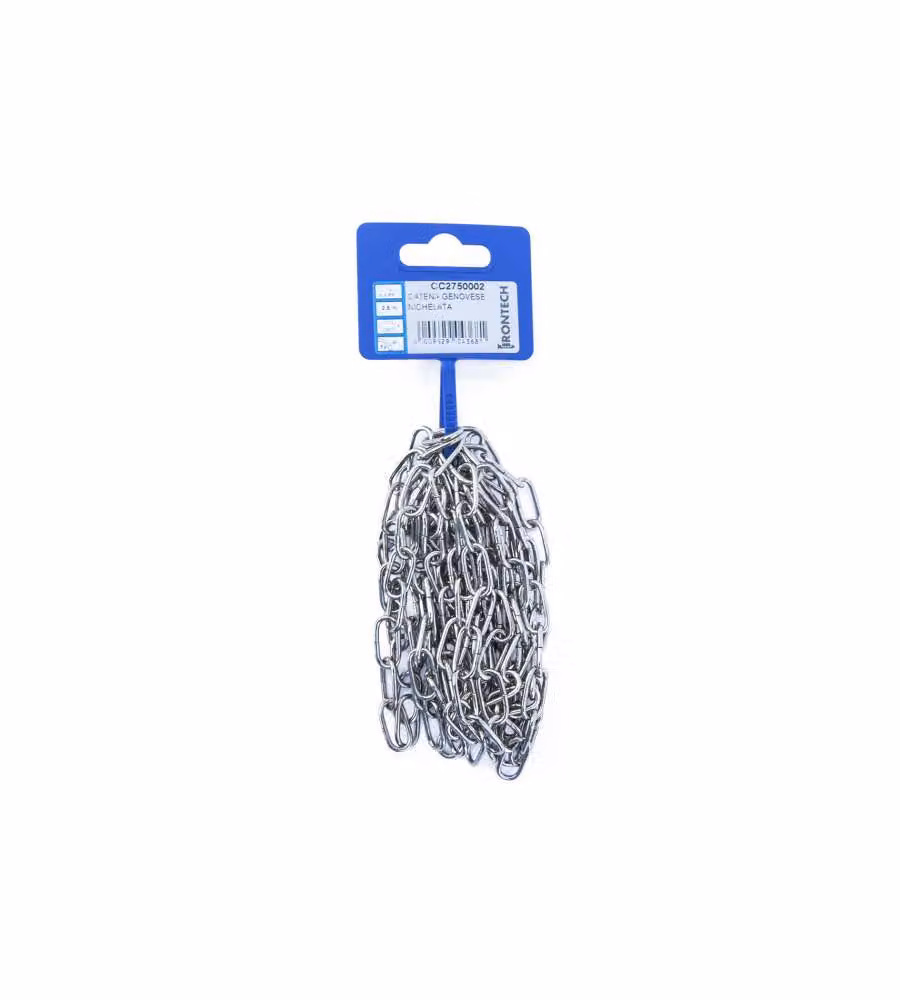 Catena genovese pretagliata maglia corta Diam. 2 mm. in acciaio nichelato 2,5 mt.