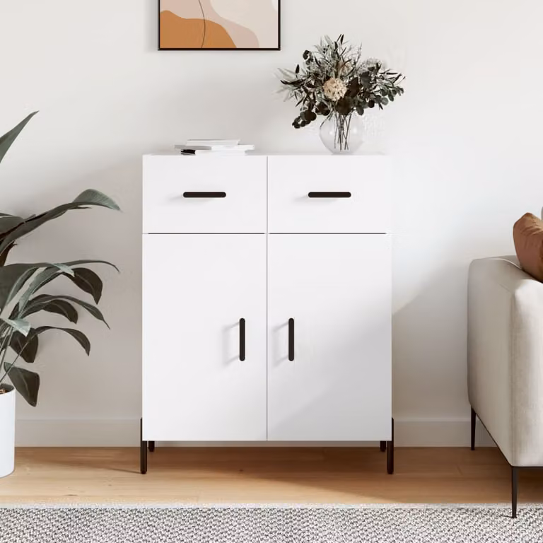 Credenza bianca moderna vidaXL in legno e metallo da appendere al muro L: 69,5 cm, P: 34 cm, H: 90 cm