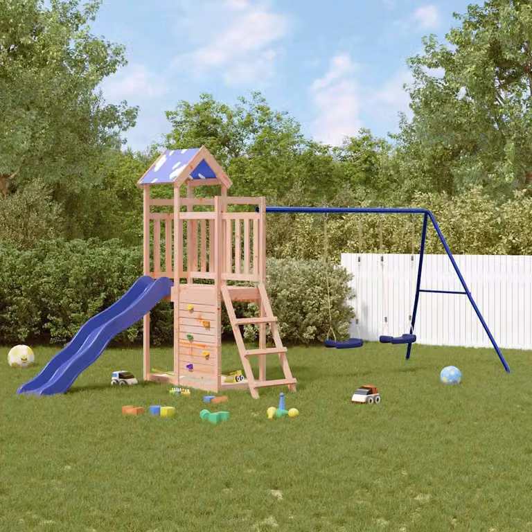 vidaXL Set da Gioco da Esterno in Legno Massello di Douglas con Scivolo, Altalena e Sabbiera, Multicolore, L: 215 cm, P: 185 cm, H: 215 cm