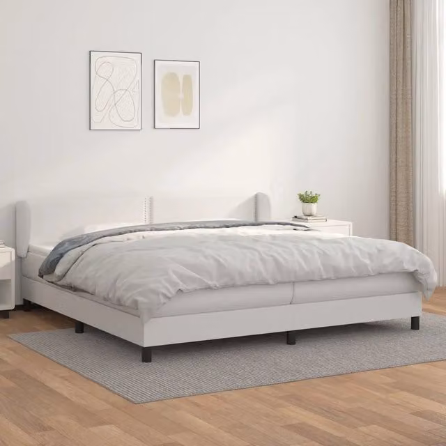 Letto matrimoniale con giroletto a molle e materasso ibrido vidaXL in similpelle bianca L/P/H: 200 x 200 x 88 cm