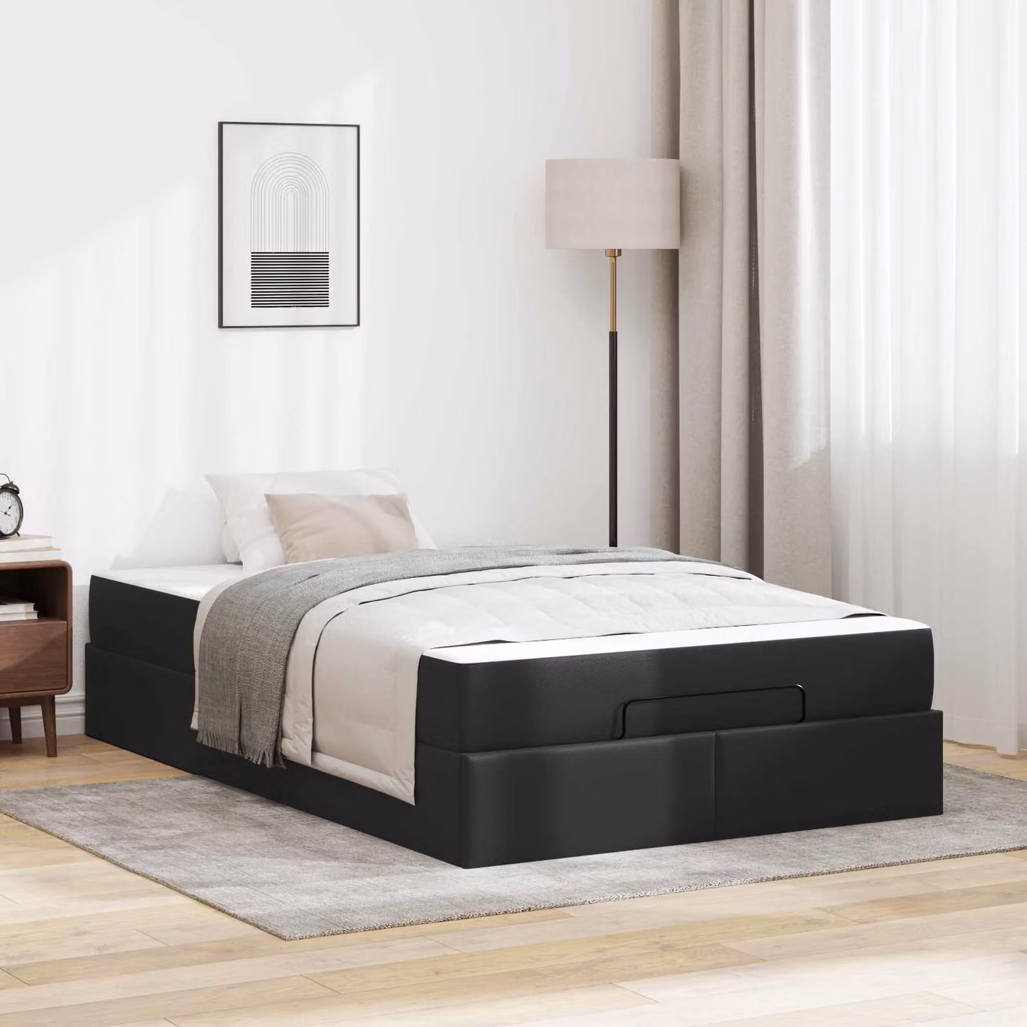 Set letto vidaXL composto da struttura e materasso in ecopelle nera, L/P/H: 200 x 120 x 43,5 cm – 1