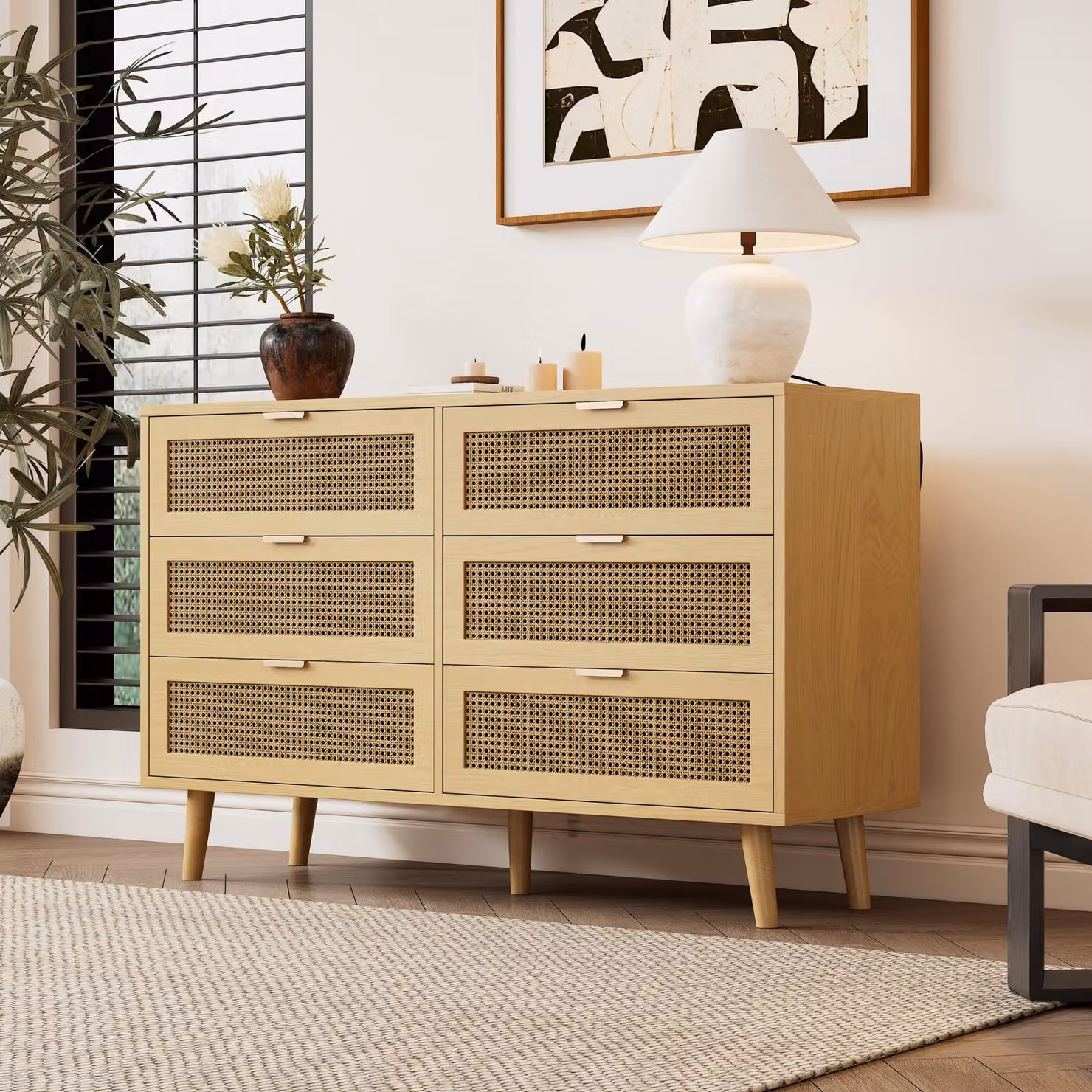 Cassettiera con 6 cassetti, cassettiera in legno, cassettiera con maniglie in metallo, per camera da letto, soggiorno, ufficio, credenza con tanto spazio, dimensioni: L120/H76,5/T40 cm