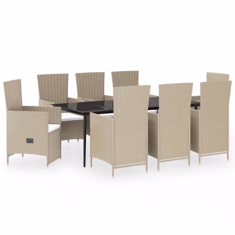 Set da Pranzo da Giardino 9 pz con Cuscini Beige