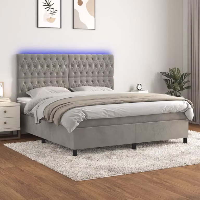 Letto Ibrido con Materasso a Molle Insacchettate e LED vidaXL, Velluto Grigio Chiaro, L/P: 180 x 200 cm