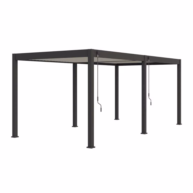 Pergola bioclimatica autoportante Ombréa VS bicolore con 2 tende bianche L: 6 m, P: 3 m, H: 2,57 m – 2