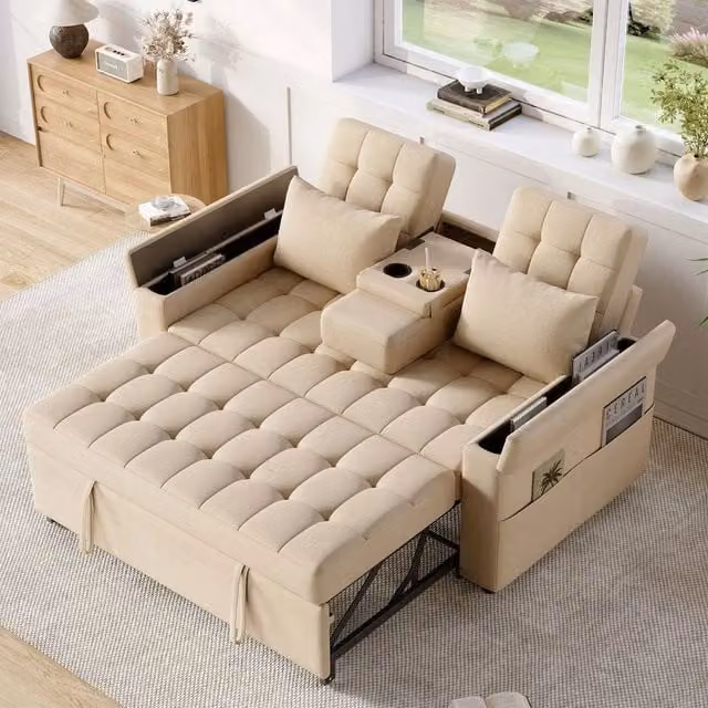 Divano letto 2 posti - Xylo - Schienale regolabile, con ripostiglio, beige