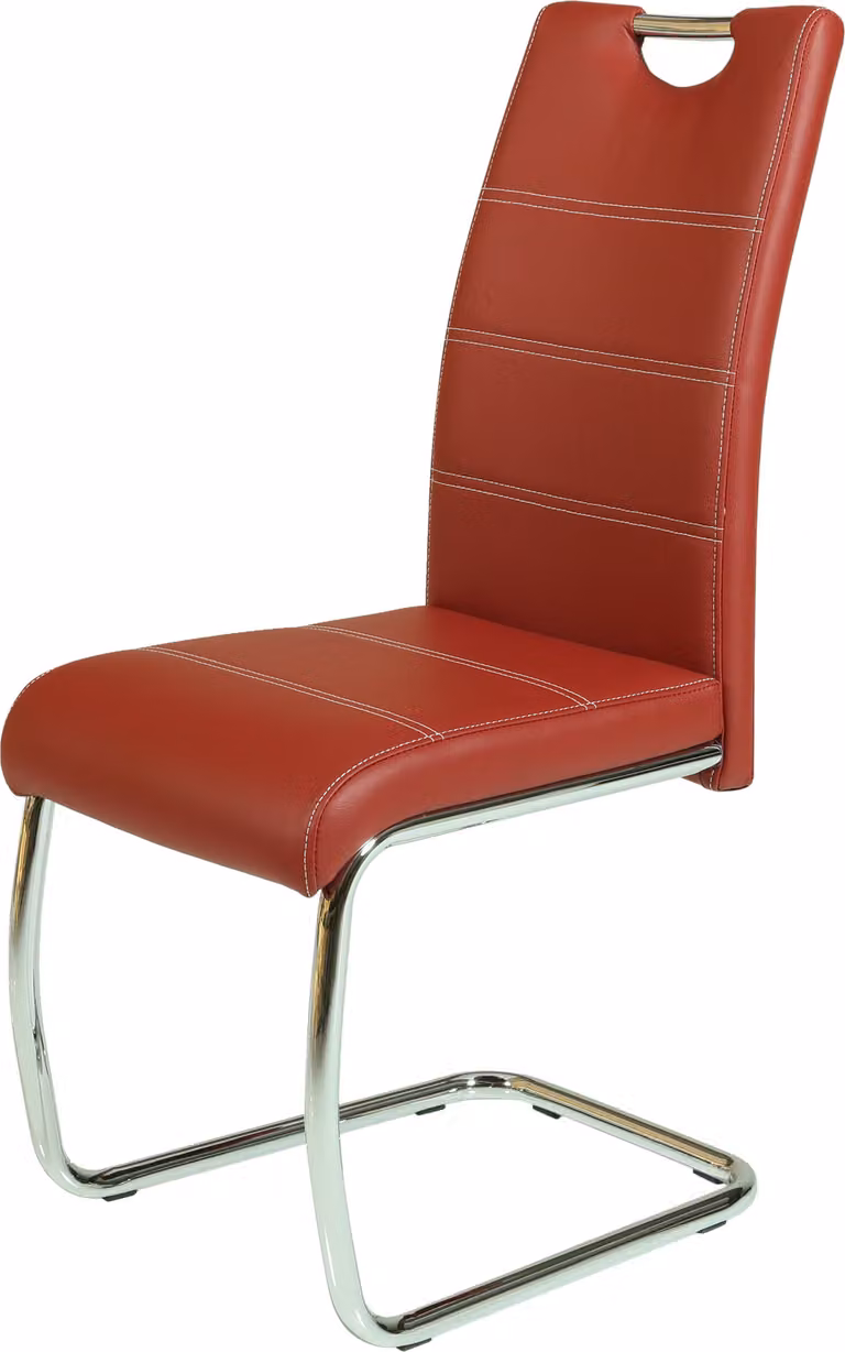 Hela Tische, set di 4 sedie per sala da pranzo a sbalzo Flora - rivestimento in Pelle finta rosso bordeaux - struttura in metallo cromato - portata 120 kg - schienale con maniglia