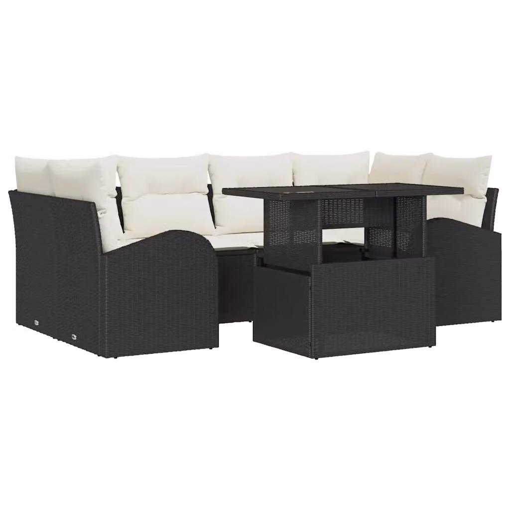 Set Divano da Giardino a L vidaXL in Polyrattan Nero con Cuscini e Tavolino da Esterno 7 Pezzi – 2