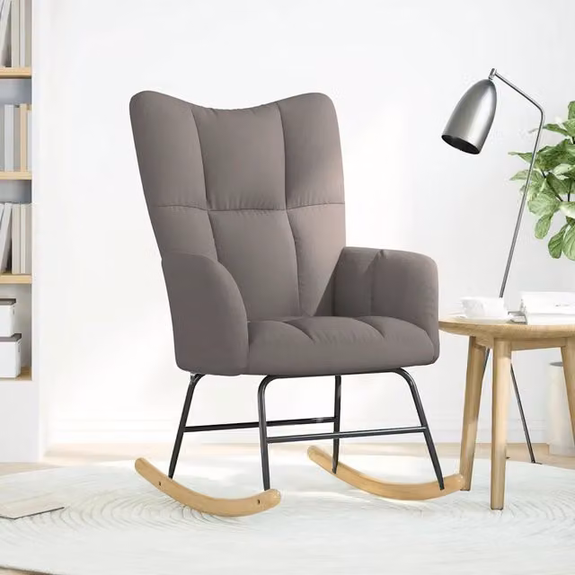 Sedia a Dondolo vidaXL in Tessuto Beige e Grigio con Braccioli per Soggiorno e Sala da Pranzo