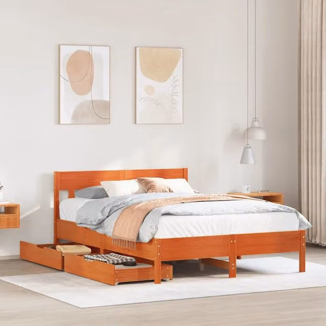 Letto senza Materasso Marrone Cera 160x200 cm in Legno di Pino 3301862