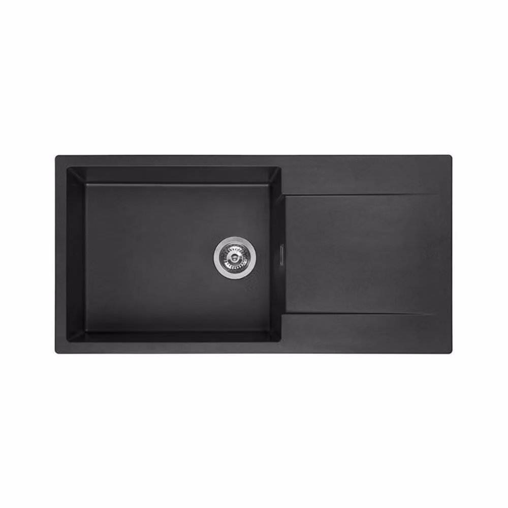 Lavello in granito Reginox con scolapiatti, vasca sinistra, Amsterdam 540 Black Silvery 54x44 cm R30806