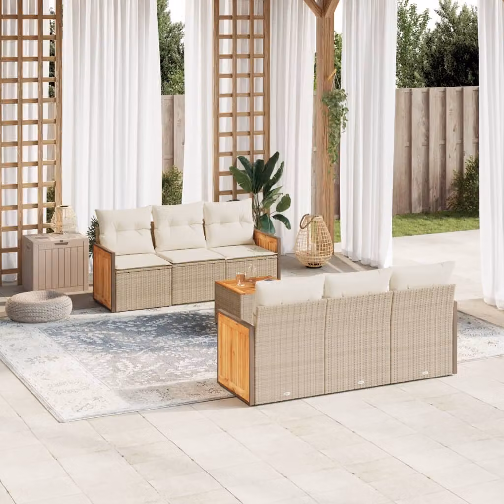 Maison Exclusive - Set da giardino 7 pezzi con cuscini Beige Poly Rattan